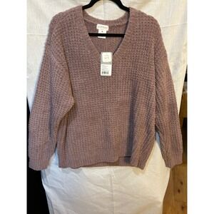 SOFTIES Marshmallow Waffle Knit V Neck Long Sleeve Sweater Pant Set XL Driftwood